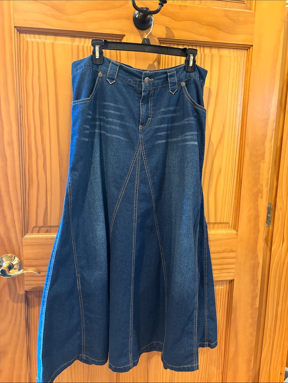 Roper Blue Denim Flared Midi Skirt